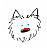 Pixelated dog face with black outline, multicolored eyes and nose on white background.