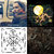 A pixelated static image showing four distinct quadrants with varying content including a figure, a bright circular object, and abstract patterns.