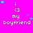 A bright pink background displays repeated text 'i <3 my boyfriend' with animated stars in cyan and purple, arranged in a of nine identical