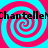 Four identical spiral patterns in cyan and magenta with repeated text "Chantelle" overlaid in black pixelated font.