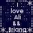 Pixel art icon with dark blue background, white text and symbols arranged in a pattern showing repeated elements like 'love', 'Ali', '&amp;', and '_Briana' across four quadrants