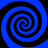 Four blue and black spiral patterns arranged in a on a solid blue background