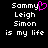 Pixelated text displays names and phrase with pink heart symbol replacing 'y' in first name on left side.