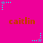 A static image with a bright pink background featuring repeated orange text 'caitlin' and scattered cyan star-shaped pixel art elements.
