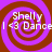 Four identical spiral-patterned icons display text reading "Shelly I <3 Dance" on a purple and brown background.