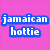 Pixelated text 'jamaican hottie' in blue with white outline on pink background, split into two sections with white and gray areas.