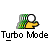 Pixelated green and yellow character with white eye on gray background, below which is black-and-white text reading "Turbo Mode".