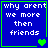 Blue square with green border containing white pixelated text 'why arent we more then friends' and changing heart symbols.