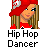 Pixel art buddy icon featuring a blonde woman in red attire with a red cap, alongside text reading 'Hip Hop Dancer' and 'Instant Icons .com' on a gray background.