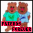 Six animated frames of a pixelated cartoon showing two brown bears in matching shirts with "FRIENDS FOREVER" text in different colors, arranged in a 3x2 contact sheet.