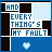Two side-by-side animated frames of a pixel art buddy icon featuring blue text on black and light blue blocks with a white heart symbol at the bottom right corner.