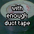 A four- shows duct tape rolls with pixelated text overlays; the bottom-right is blank