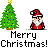 Animated Christmas-themed buddy icon featuring Santa Claus, children, and a decorated tree with changing text bubbles across frames.