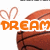 A pixelated graphic with orange text 'DREAMBIG!!!' above a basketball, featuring two heart shapes and an animated change in the exclamation marks.
