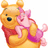 A pixelated image of Winnie the Pooh holding Piglet against a white and pink background with yellow text.