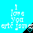 Pixelated text and symbols on a cyan background with black triangular shapes containing blue hearts.