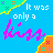 A 48x48 pixel animated contact sheet showing two frames of a retro-style digital animation with blue background, colorful geometric shapes, and text reading "It was only a kiss" in different colors.