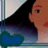 Pixelated close-up of a character with long black hair, light skin, and dark eyes, wearing a blue garment against a gradient background.