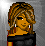 Pixelated cartoon woman with brown hair and earrings in three animated frames showing text changes below her, each frame on a gray background.