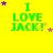 Yellow background with green text reading "I LOVE JACK!" and scattered purple and yellow stars in various positions