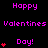 Pixelated text and heart symbols in pink on black background, with animated red hearts appearing sequentially.
