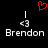 Red heart symbol above two identical pixelated text labels reading 'Brendon' with '<3' symbols, all on black background.