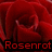A pixelated red rose with a dark background and the text "Rosenrot" in bold red letters at the bottom.