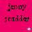 A bright pink background displays repeated text 'jerry scadder' in black pixelated font with small musical note symbols, accompanied by scattered white star and plus signs.