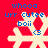 Pixelated snowflake icon with blue text 'whoop urr cutee boii <3' on red background, four identical instances