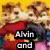 Animated sequence showing two chipmunk characters in red and blue shirts against a yellow background, with text overlays changing across frames.