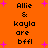 Orange background with pink starbursts and black pixelated text reading "Allie & kayla are bffl" repeated in two