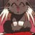 Pixelated static image of a character with long white hair, dark clothing, and large eyes against a red background.