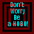 Four identical pixelated text with cyan 'Don't Worry Be a HOBO!' text on black backgrounds, each framed by red and black borders
