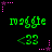 Green pixelated text 'maggie' and '<33' symbols on black background with pink star accents, animated by changing star colors between purple and pink.
