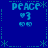Blue background with repeated light blue text "PEACE" and heart symbols arranged in a pattern