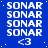 Blue background with repeated white 'SONAR' text and '<3' symbols in a pattern, featuring a gray rectangular area in the bottom-right corner