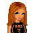 Pixel art of a character with long orange hair wearing a black shirt with 'RHS' and '7' text, holding a volleyball, and wearing black shoes.