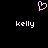 A static pixel art icon with a pink heart symbol above two instances of the text 'kelly' in white pixelated font on a black background.