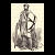 Pixelated grayscale figure in a seated pose with arms crossed, set against a light background with subtle gradient.