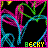 Animated icon with neon-colored heart shapes and the text "BECKY" in yellow at bottom, set against a black background.