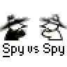 A contact sheet of two Spy vs Spy cartoon frames with red text "badassbuddy.com" on a gray background, showing pixelated black and white spy characters in different poses across sampled animation frames.