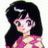 Pixelated anime-style character with long dark hair and pink clothing against white background, next to black with white text