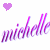 Two pixelated animated frames of a name in cursive script with heart symbols above, displayed on a white background.