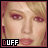 six pixelated images showing a person with blonde hair and red eyes, each displaying different eye positions beneath the text 'DUFF' in blocky letters