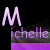 Pixelated text 'Michelle' in light purple and dark purple on a black background with a solid purple bar at the bottom.