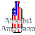 Pixelated icon of a bottle with American flag design, overlaid by partially obscured text reading "Absolute American" on gray background.