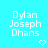 Pixelated text displays 'Dylan Joseph Dhans' with a heart symbol on a cyan background, repeated across a with one gray square in the bottom-right corner
