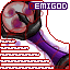 A pixelated character with a purple and white outfit, red outline, and 'DEMIGOD' text above its head appears in a of