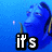 Blue fish character with yellow fins against blue background, text changes across four