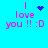 Pixelated blue background with pink text 'I love you !! :D' and four variations of a small blue symbol above the word 'love'.